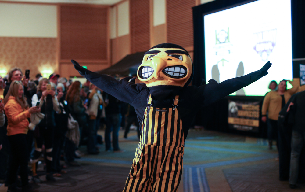 Herky The Hawk during the Holiday Bowl Hawkeye Huddle Thursday, December 26, 2019 at the Hilton in downtown San Diego. (Brian Ray/hawkeyesports.com)
