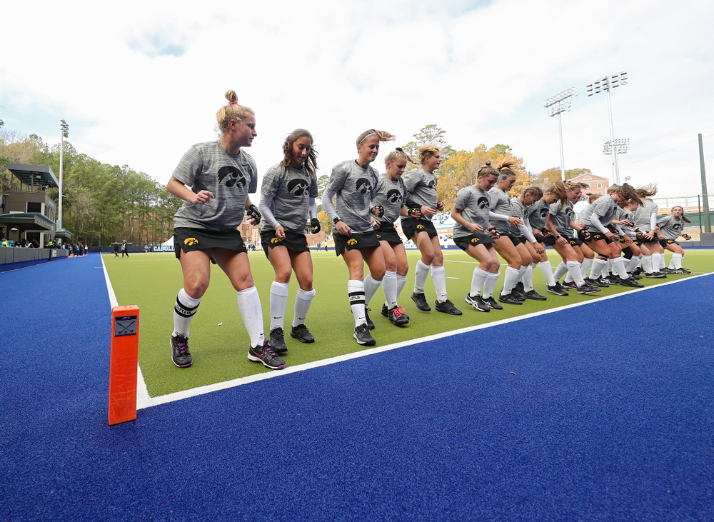 The Hawkeyes warm up before their NCAA Tournament Second Round match against North Carolina at Karen Shelton Stadium in Chapel Hill, N.C. on Sunday, Nov 17, 2019. (Stephen Mally/hawkeyesports.com)