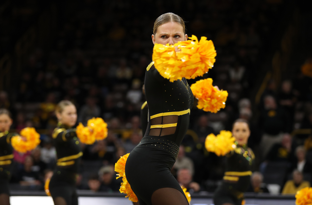 The Iowa Dance Team performs at halftime of the Iowa Hawkeyes game against the Nebraska Cornhuskers Thursday, January 3, 2019 at Carver-Hawkeye Arena. (Brian Ray/hawkeyesports.com)