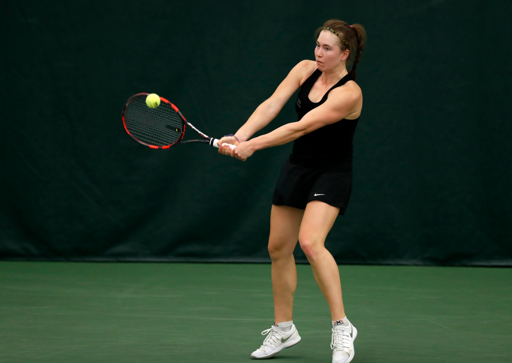 Anastasia Reimchen against Ohio State Sunday, March 25, 2018 at the Hawkeye Tennis and Recreation Center. (Brian Ray/hawkeyesports.com)
