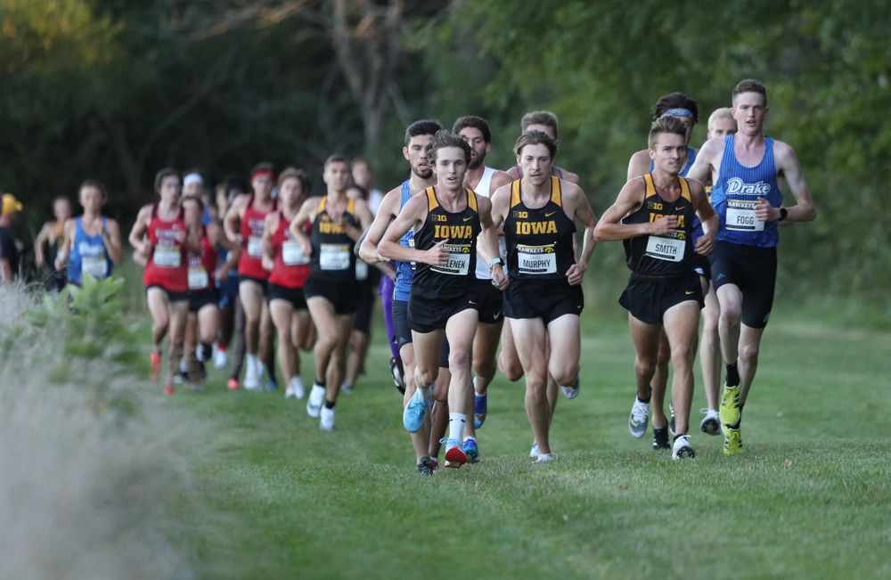 IowaÕs Nathan Mylenek, Daniel Murphy, and Spencer Smith runs in the 2019 Hawkeye Invitational Friday, September 6, 2019 at the Ashton Cross Country Course. (Brian Ray/hawkeyesports.com)