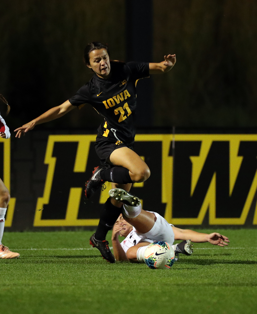 Iowa Hawkeyes forward Emma Tokuyama (21) against the Nebraska Cornhuskers Thursday, October 3, 2019 at the Iowa Soccer Complex. (Brian Ray/hawkeyesports.com)