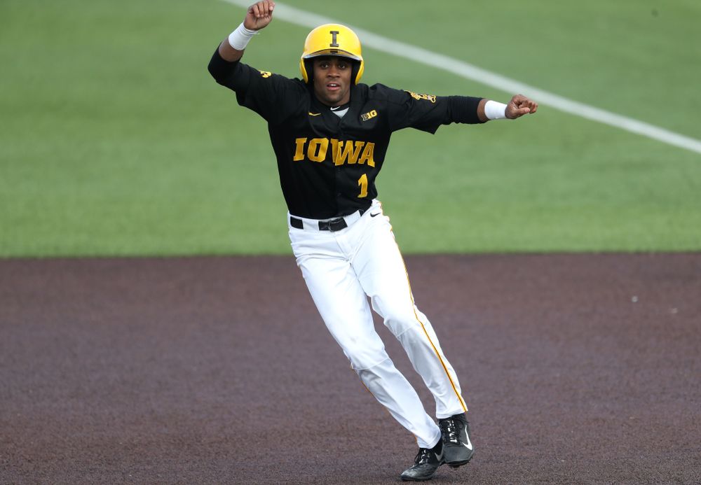 Iowa Hawkeyes infielder Lorenzo Elion (1) against California State Northridge Sunday, March 17, 2019 at Duane Banks Field. (Brian Ray/hawkeyesports.com)