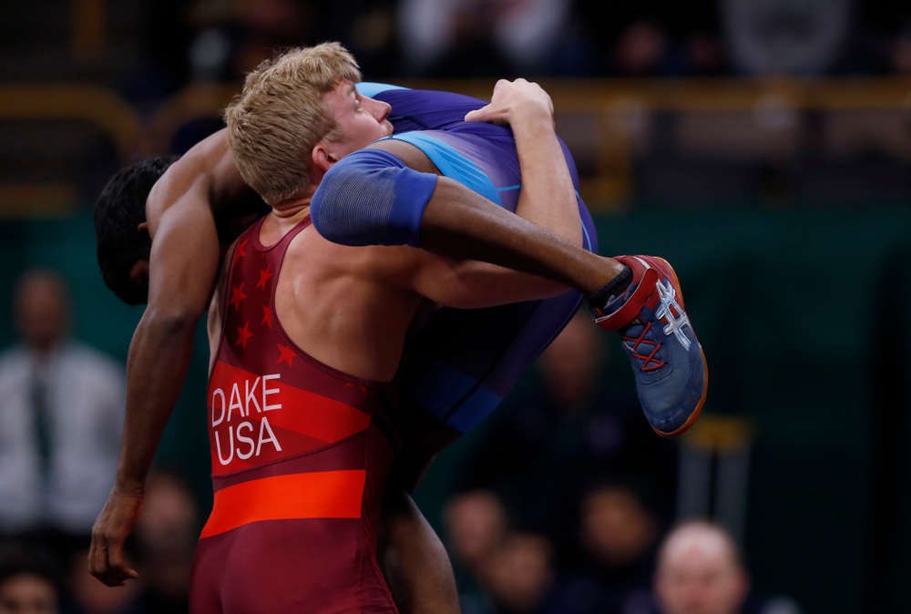 Kyle Dake during the United World Wrestling Freestyle World Cup Saturday, April 7, 2018 at Carver-Hawkeye Arena. (Brian Ray/hawkeyesports.com)
