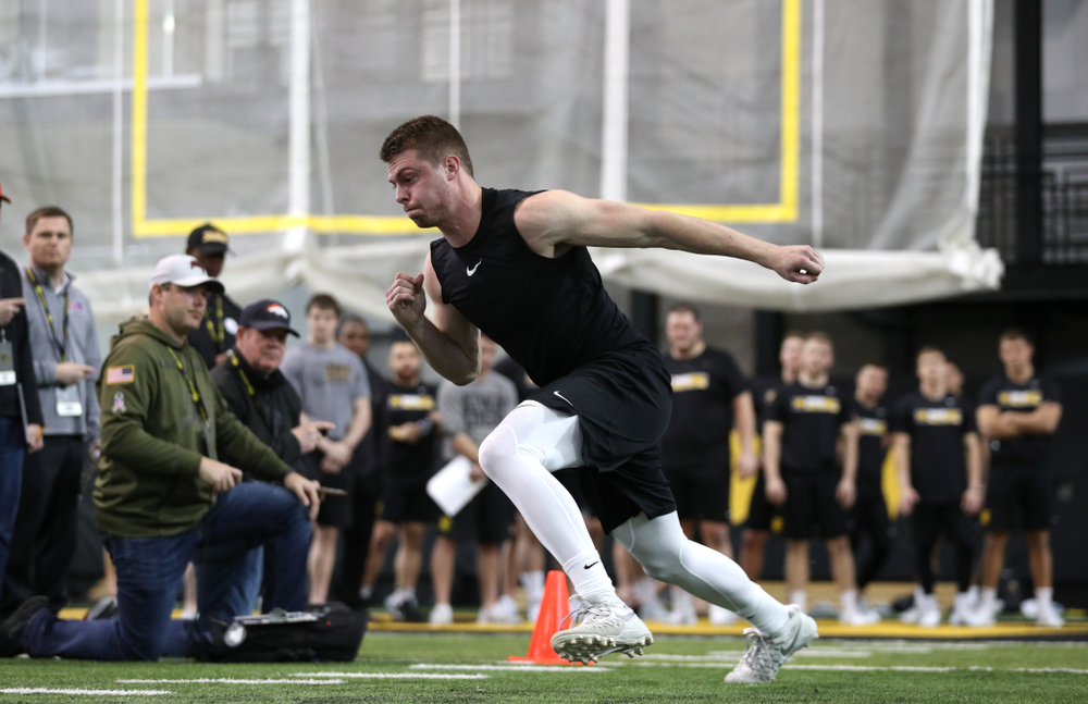 Wide Receiver Matt VandeBerg during the teamÕs annual Pro Day Monday, March 25, 2019 at the Hansen Football Performance Center. (Brian Ray/hawkeyesports.com)