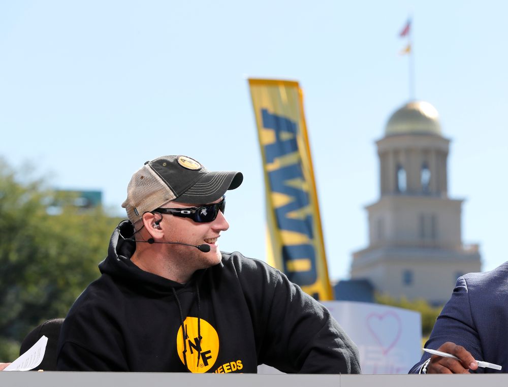 Guest picker Pat Angerer as the BTN Tailgate does a live show Saturday, September 22, 2018 at Hubbard Park on the University of Iowa Campus. (Brian Ray/hawkeyesports.com)