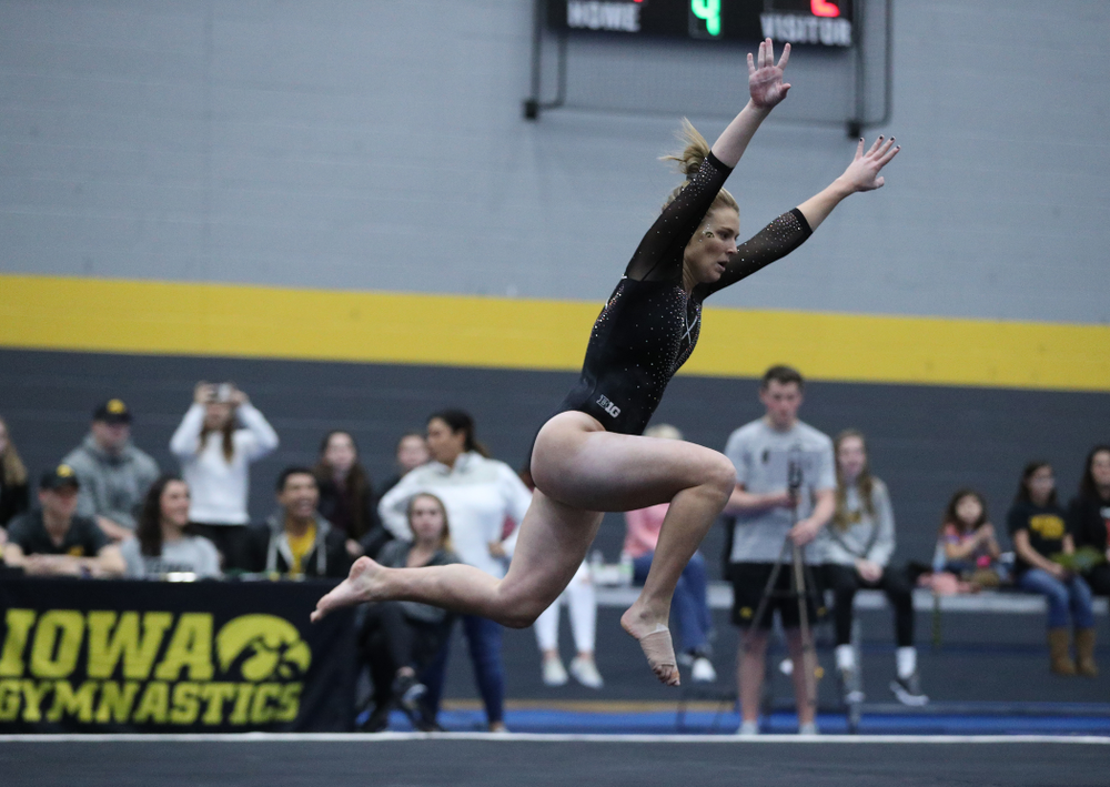 Sydney Hogani competes on the floor during the Black and Gold intrasquad meet Saturday, December 1, 2018 at the University of Iowa Field House. (Brian Ray/hawkeyesports.com)