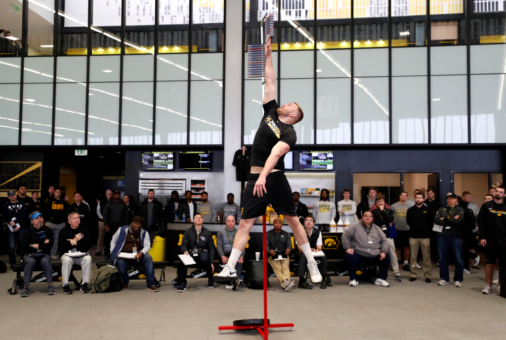 Iowa Hawkeyes linebacker Kevin Ward (26) during the team's annual pro day Monday, March 26, 2018 at the Hansen Football Performance Center. (Brian Ray/hawkeyesports.com)