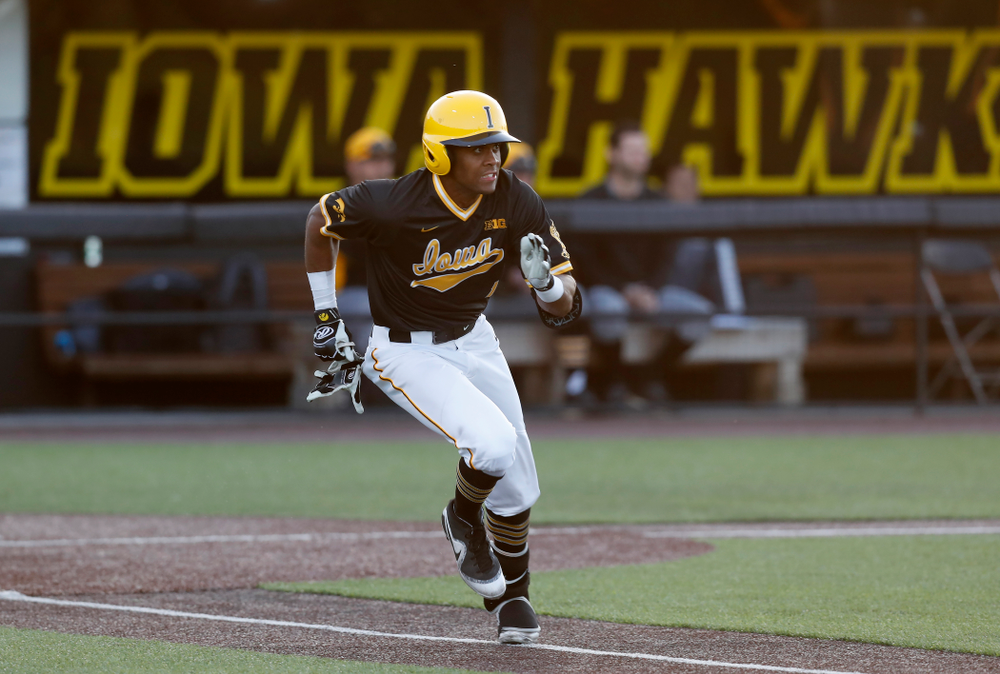 Iowa Hawkeyes third baseman Lorenzo Elion (1) against Milwaukee Wednesday, April 25, 2018 at Duane Banks Field. (Brian Ray/hawkeyesports.com)
