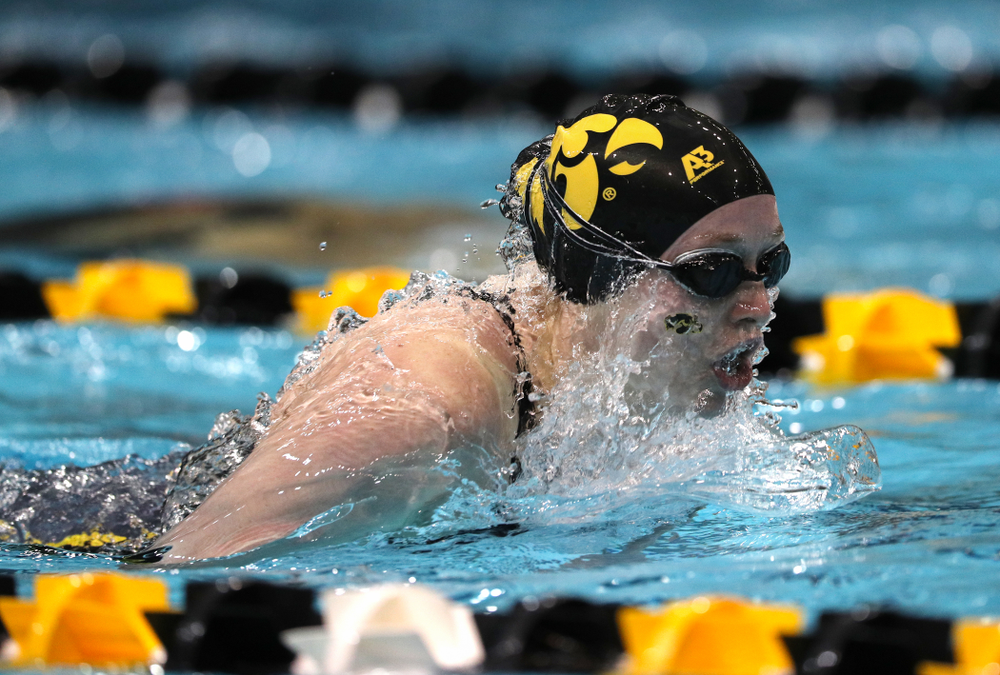 Iowa's Kelsey Drake swims the 100-yard butterfly against the Iowa State Cyclones in the Iowa Corn Cy-Hawk Series Friday, December 7, 2018 at at the Campus Recreation and Wellness Center. (Brian Ray/hawkeyesports.com)