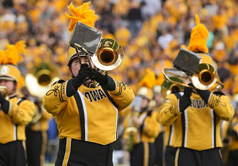 The Hawkeye Marching Band performs during halftime of their game at Kinnick Stadium in Iowa City on Saturday, Sep 28, 2019. (Stephen Mally/hawkeyesports.com)