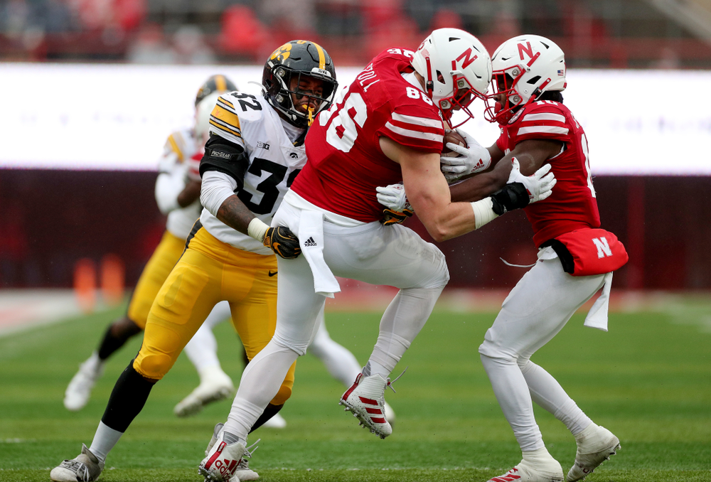 Iowa Hawkeyes linebacker Djimon Colbert (32) against the Nebraska Cornhuskers Friday, November 29, 2019 at Memorial Stadium in Lincoln, Neb. (Brian Ray/hawkeyesports.com)