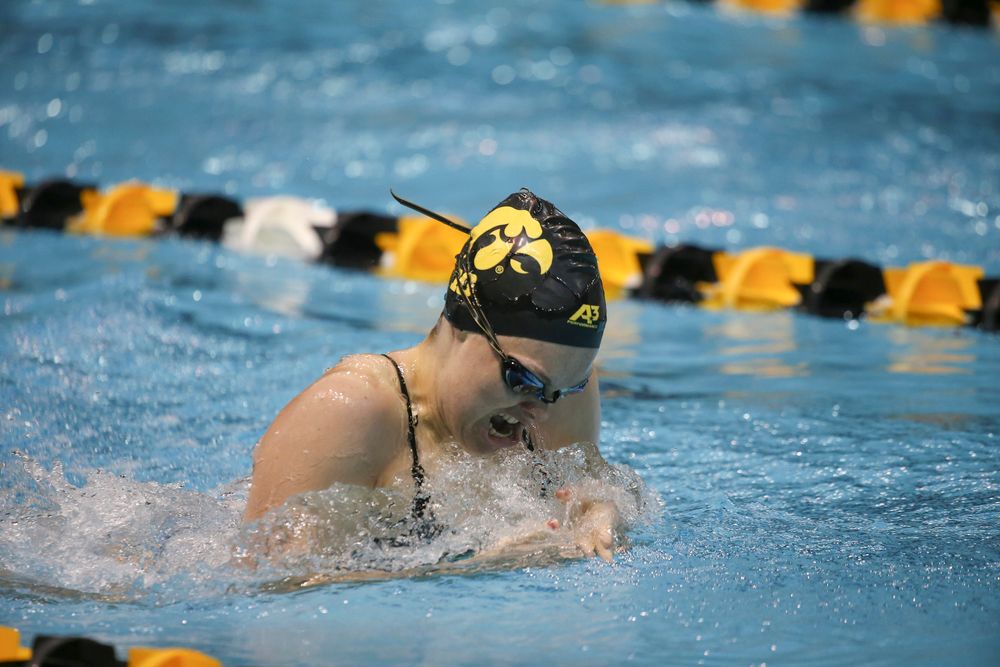 Iowa’s Lexi Horner swims the 200-yard breaststroke during the Iowa swimming and diving meet vs Notre Dame and Illinois on Saturday, January 11, 2020 at the Campus Recreation and Wellness Center. (Lily Smith/hawkeyesports.com)