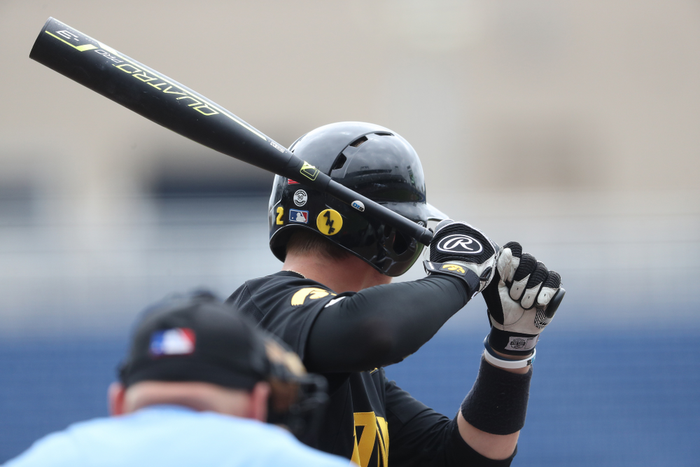 Iowa Hawkeyes infielder Brendan Sher (2) against the Nebraska Cornhuskers in the first round of the Big Ten Baseball Tournament Friday, May 24, 2019 at TD Ameritrade Park in Omaha, Neb. (Brian Ray/hawkeyesports.com)