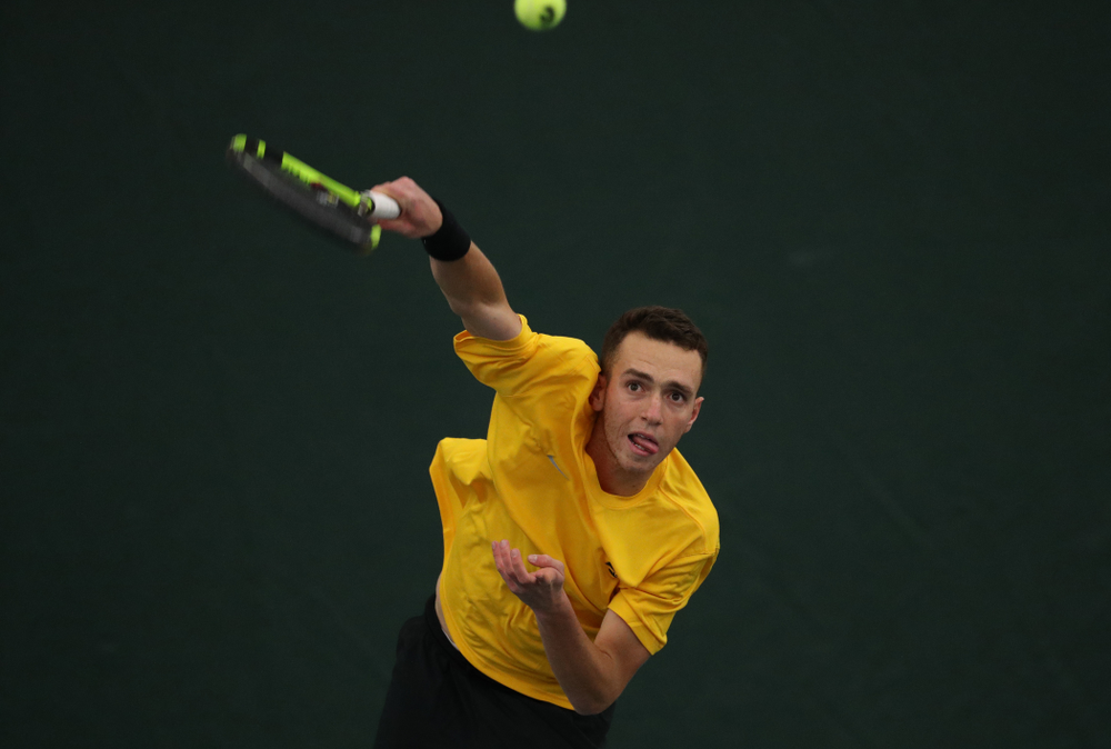 Kareem Allaf against the Butler Bulldogs Sunday, January 27, 2019 at the Hawkeye Tennis and Recreation Complex. (Brian Ray/hawkeyesports.com)