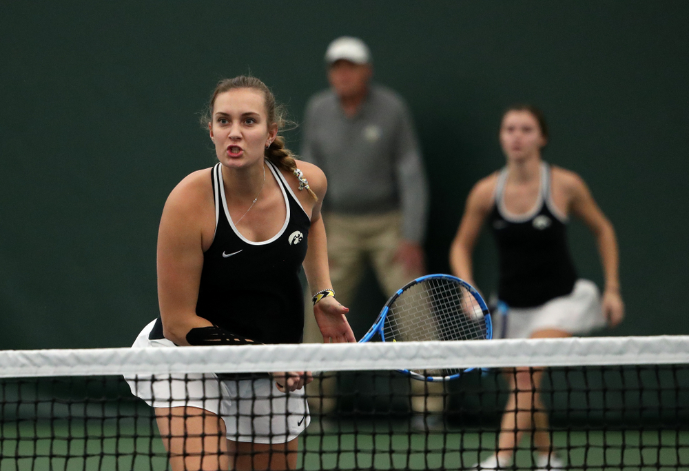 Iowa's Ashleigh Jacobs during a doubles match against North Texas Sunday, January 20, 2019 at the Hawkeye Tennis and Recreation Center. (Brian Ray/hawkeyesports.com)