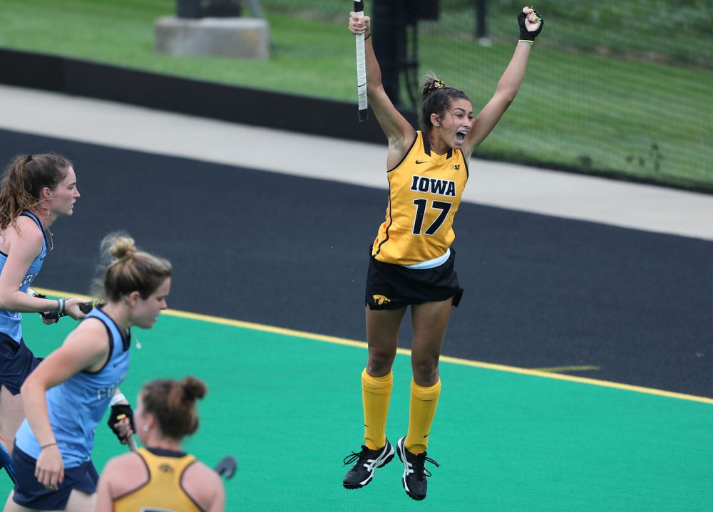 Iowa Hawkeyes forward Ciara Smith (17) celebrates a goal against Columbia Sunday, September 8, 2019 at Grant Field. (Brian Ray/hawkeyesports.com)