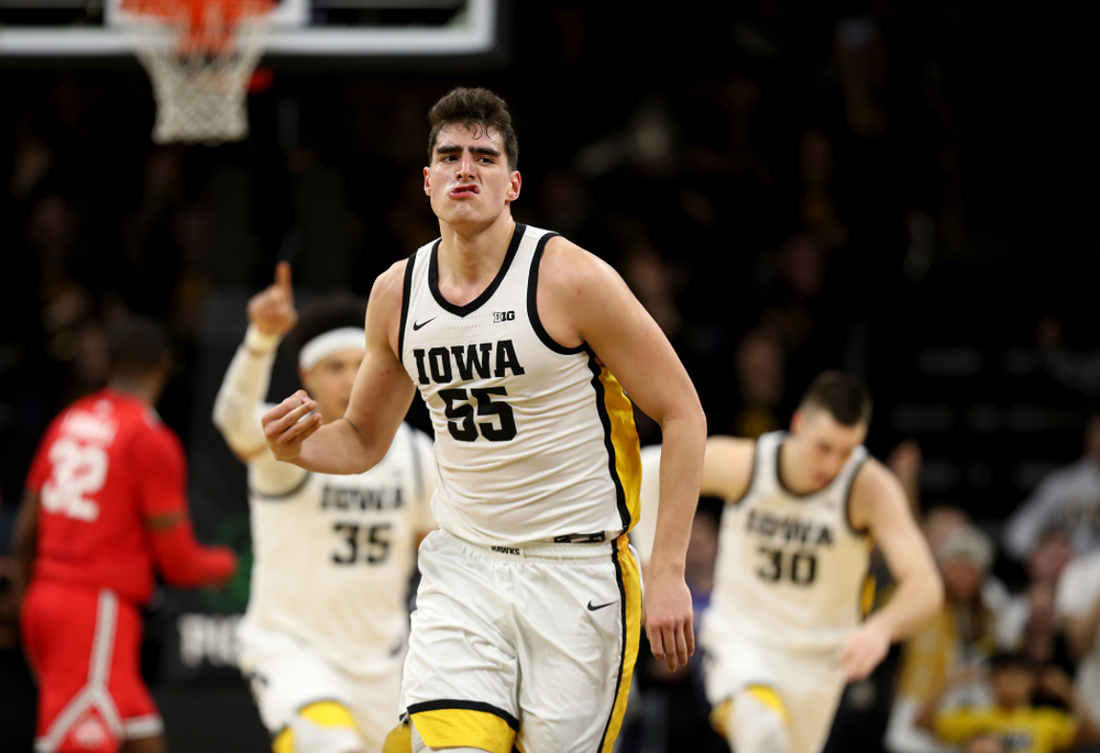 Iowa Hawkeyes forward Luka Garza (55) against the Ohio State Buckeyes Thursday, February 20, 2020 at Carver-Hawkeye Arena. (Brian Ray/hawkeyesports.com)