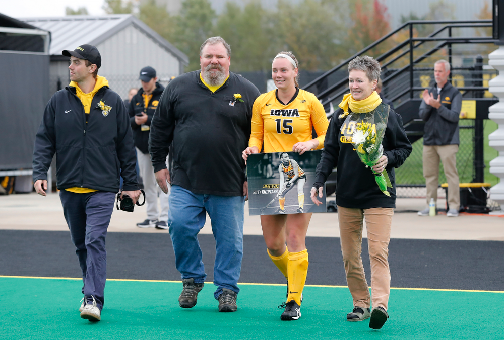 Iowa Hawkeyes Riley Kniptash (15) during senior day before their game against Maryland Sunday, October 14, 2018 at Grant Field. (Brian Ray/hawkeyesports.com)