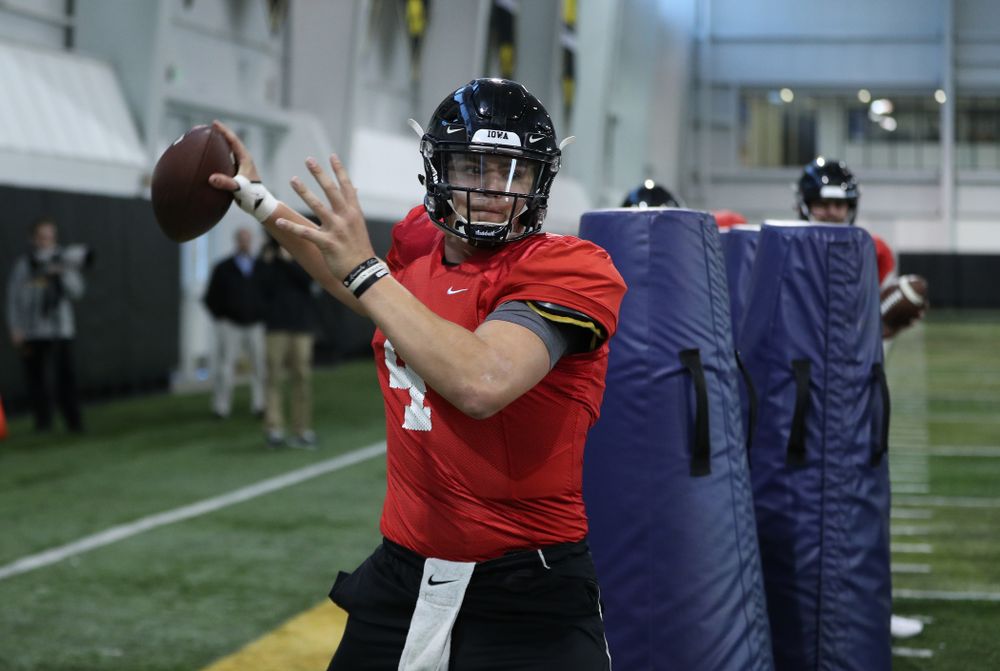 Iowa Hawkeyes quarterback Nate Stanley (4) during preparation for the 2019 Outback Bowl Monday, December 17, 2018 at the Hansen Football Performance Center. (Brian Ray/hawkeyesports.com)