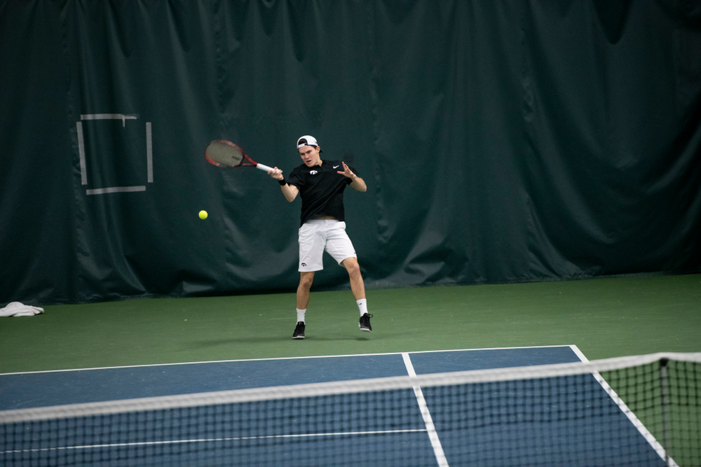 The Iowa men's tennis team competes against Cornell in The Rise Tennis Center in Ithaca, NY on Sunday, Feb. 24, 2019.