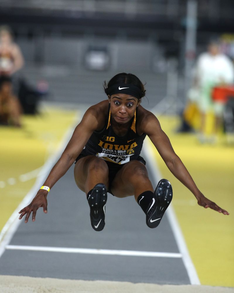 Iowa's Amanda Carty competes in the long jump during the Black and Gold Premier meet Saturday, January 26, 2019 at the Recreation Building. (Brian Ray/hawkeyesports.com)