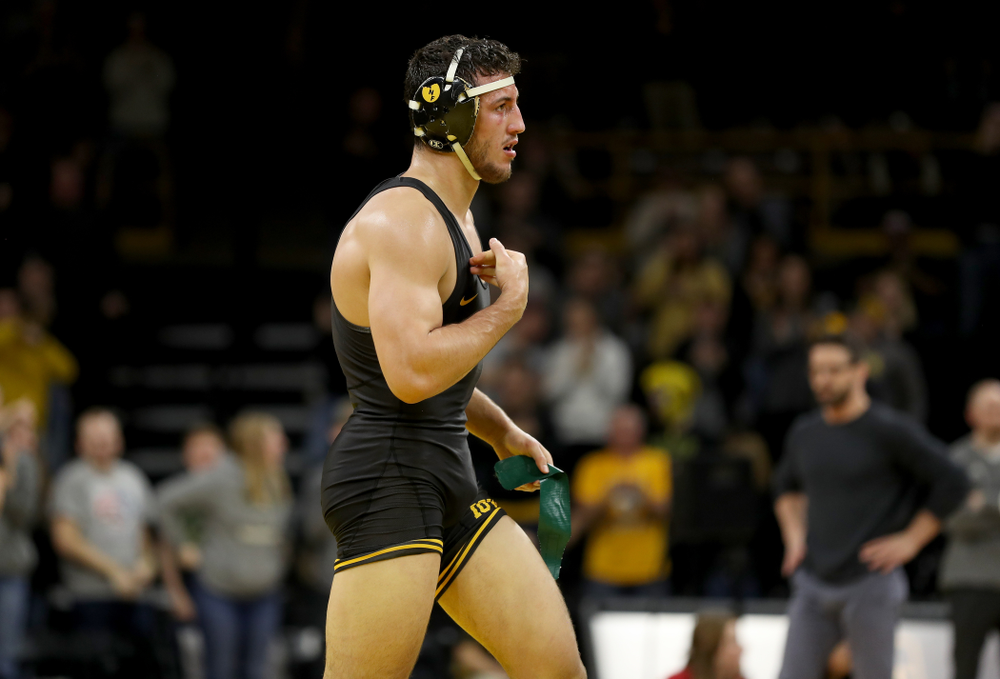 Iowa’s Michael Kemerer wrestles Nebraska’s Mickey Labriola at 174 pounds Saturday, January 18, 2020 at Carver-Hawkeye Arena. Kemerer won the match 3-1. (Brian Ray/hawkeyesports.com)