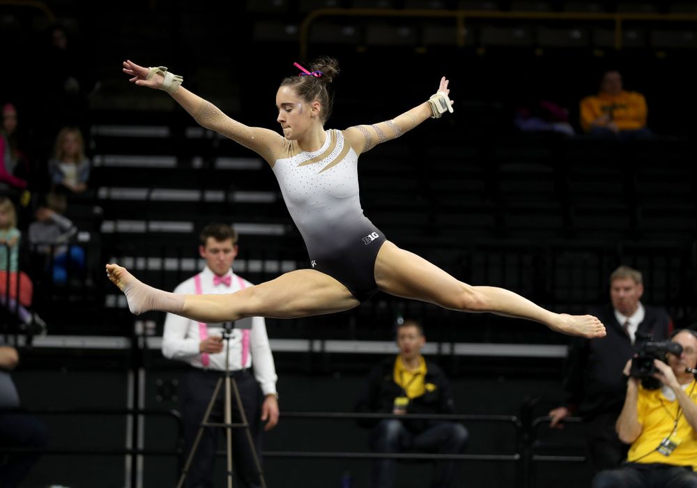 IowaÕs Allie Gilchrist competes on the floor against Ball State and Air Force Saturday, January 11, 2020 at Carver-Hawkeye Arena. (Brian Ray/hawkeyesports.com)
