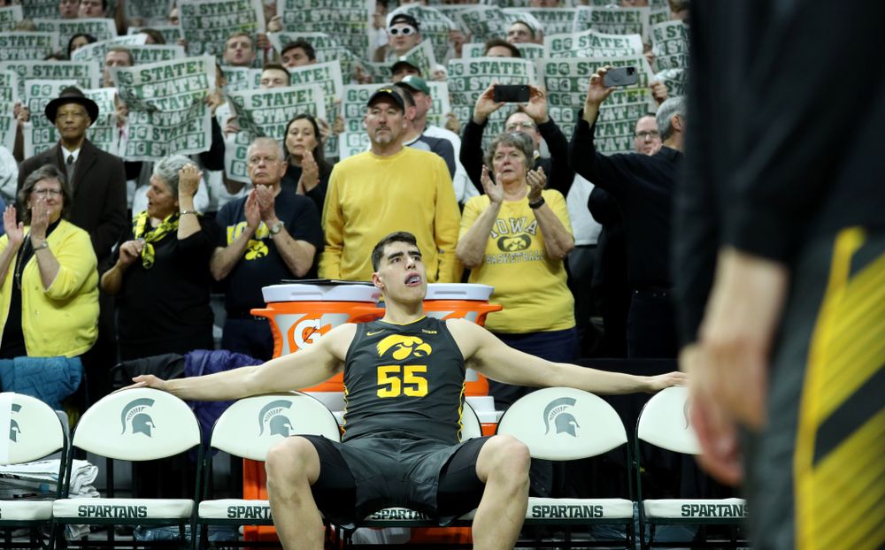 Iowa Hawkeyes forward Luka Garza (55) against Michigan State Tuesday, February 25, 2020 at the Breslin Center in East Lansing, MI. (Brian Ray/hawkeyesports.com)