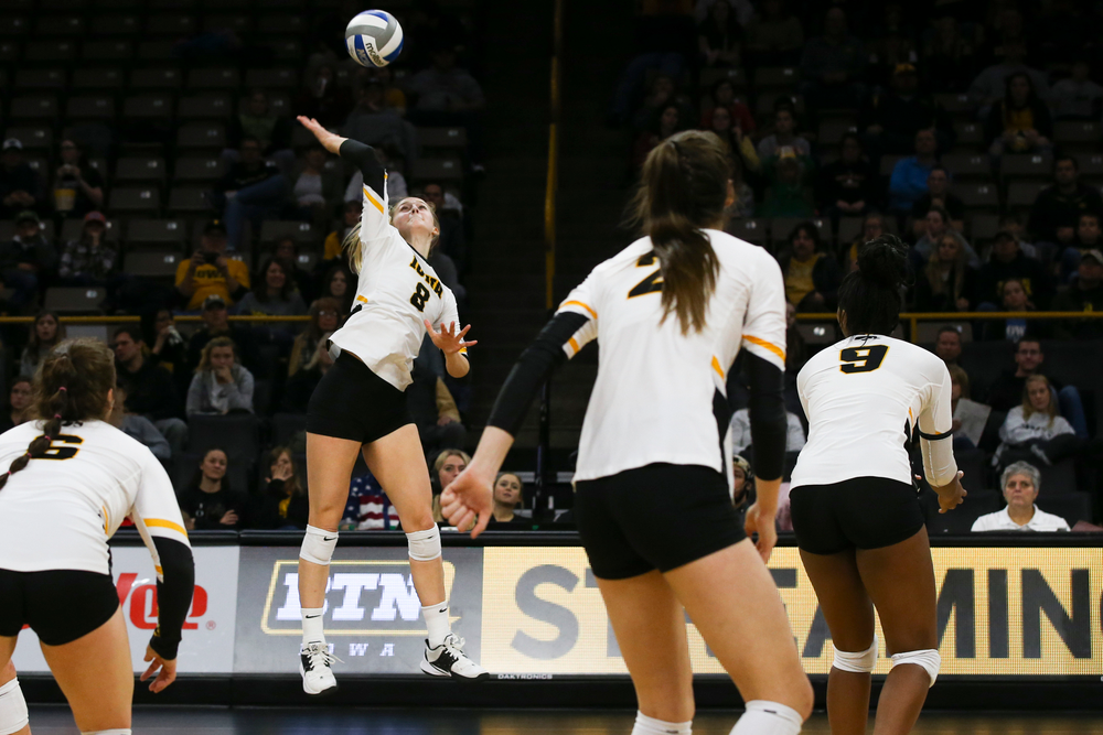 Iowa Hawkeyes outside hitter Kyndra Hansen (8) during Iowa volleyball vs Maryland on Saturday, November 30, 2019 at Carver-Hawkeye Arena. (Lily Smith/hawkeyesports.com)