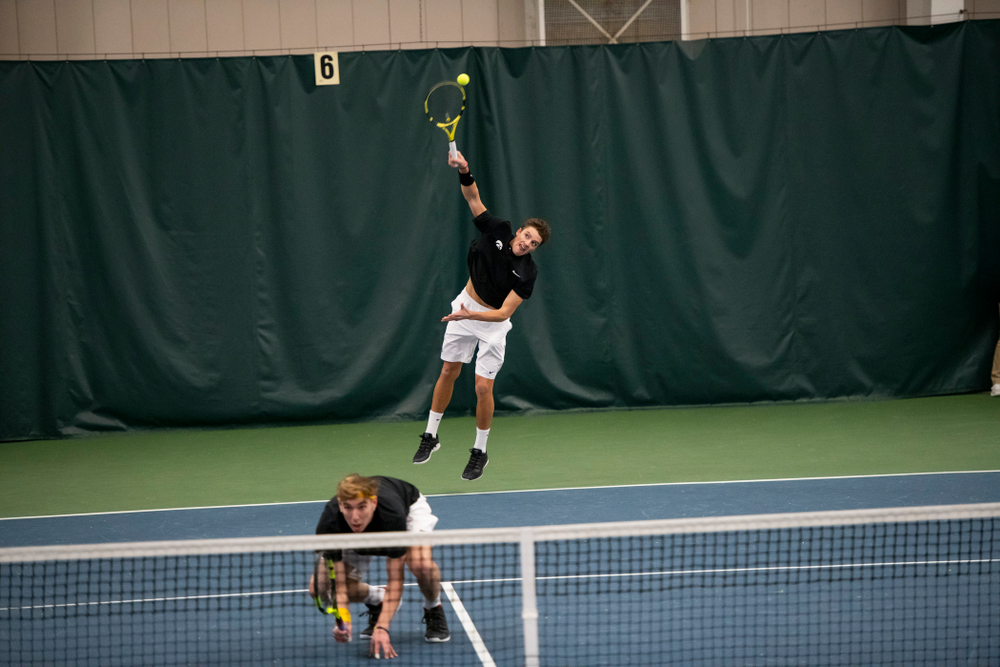 The Iowa men's tennis team competes against Cornell in The Rise Tennis Center in Ithaca, NY on Sunday, Feb. 24, 2019.