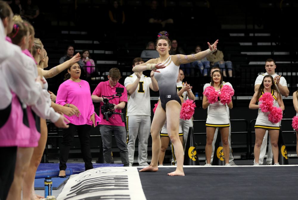 IowaÕs Bridget Killian competes on the floor against Ball State and Air Force Saturday, January 11, 2020 at Carver-Hawkeye Arena. (Brian Ray/hawkeyesports.com)