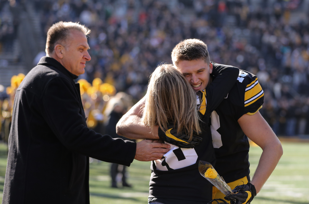 Iowa Hawkeyes tight end Drew Cook (18) during Senior Day festivities before their game against the Illinois Fighting Illini Saturday, November 23, 2019 at Kinnick Stadium. (Brian Ray/hawkeyesports.com)