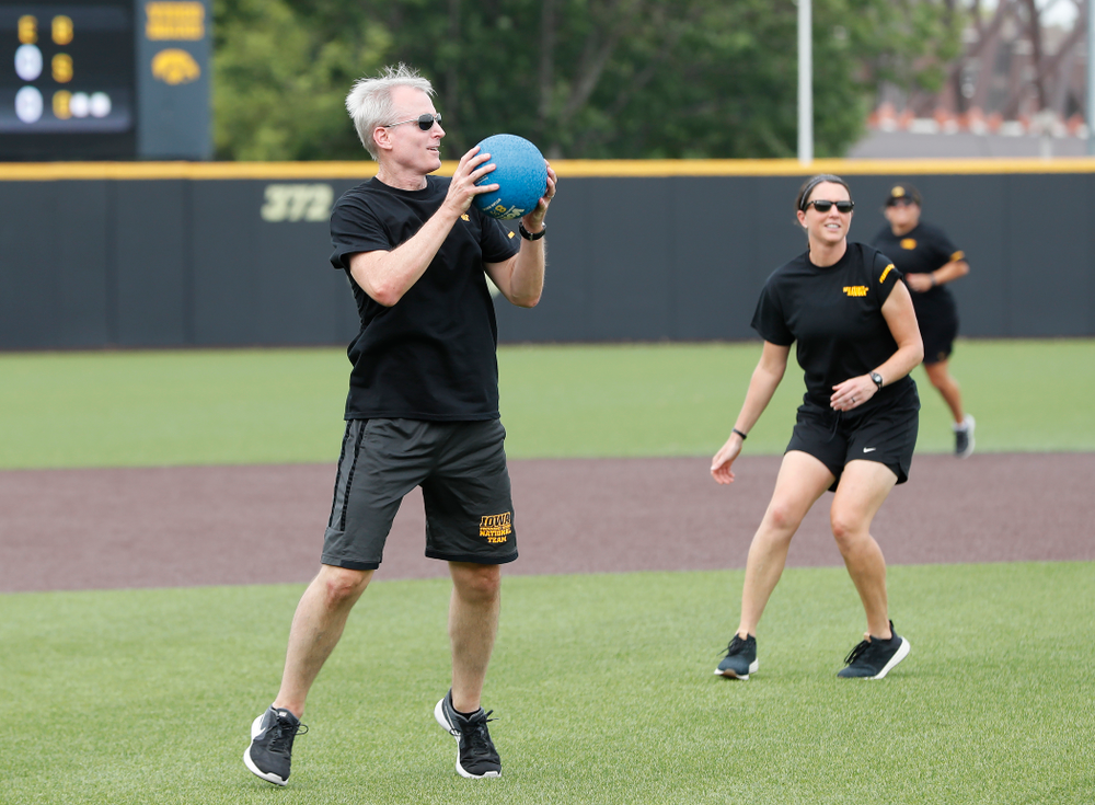 Head Swimming and Diving Coach Marc Long during the Iowa Student Athlete Kickoff Kickball game Sunday, August 19, 2018 at Duane Banks Field. (Brian Ray/hawkeyesports.com)