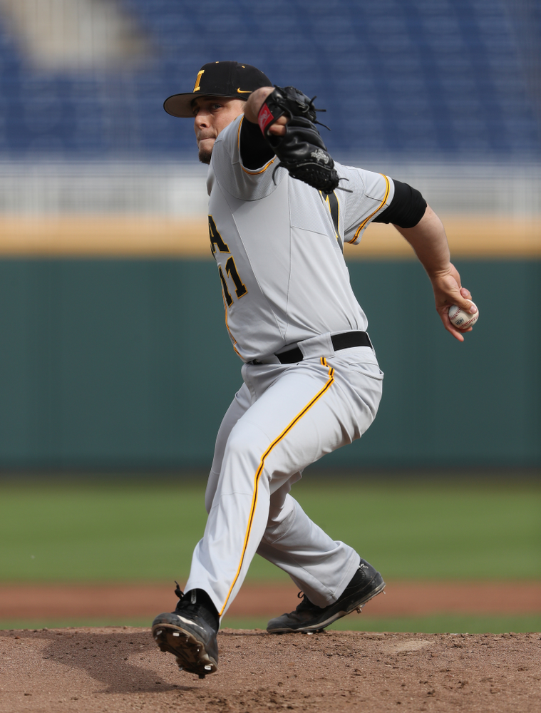 Iowa Hawkeyes Cole McDonald (11) against the Indiana Hoosiers in the first round of the Big Ten Baseball Tournament Wednesday, May 22, 2019 at TD Ameritrade Park in Omaha, Neb. (Brian Ray/hawkeyesports.com)