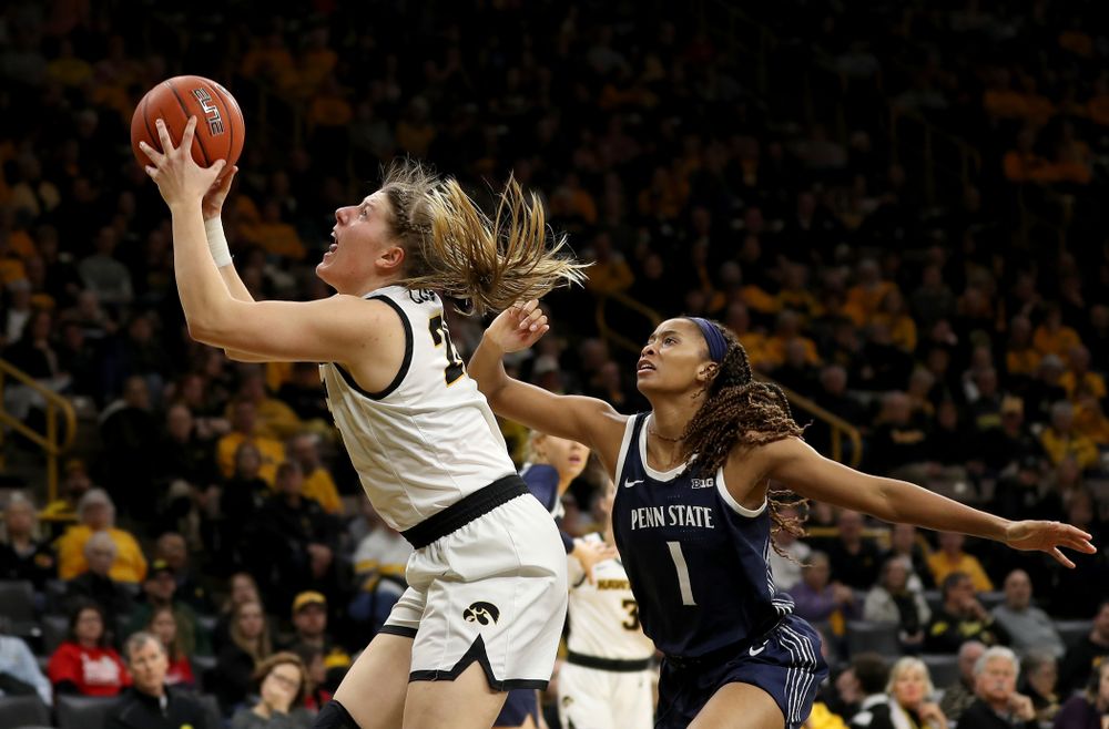 Iowa Hawkeyes forward/center Monika Czinano (25) against Penn State Saturday, February 22, 2020 at Carver-Hawkeye Arena. (Brian Ray/hawkeyesports.com)