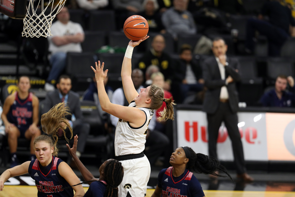 Iowa Hawkeyes forward/center Monika Czinano (25) against Florida Atlantic University Thursday, November 7, 2019 at Carver-Hawkeye Arena. (Brian Ray/hawkeyesports.com)