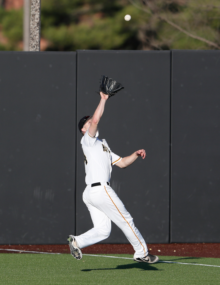 Iowa Hawkeyes outfielder Robert Neustrom (44) against the Michigan Wolverines Friday, April 27, 2018 at Duane Banks Field in Iowa City. (Brian Ray/hawkeyesports.com)