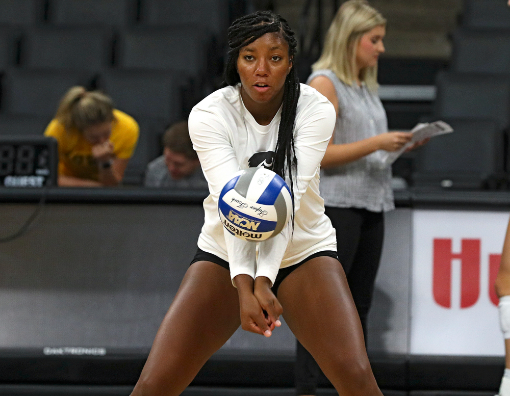 Iowa’s Amiya Jones (9) during Iowa Volleyball’s Media Day at Carver-Hawkeye Arena in Iowa City on Friday, Aug 23, 2019. (Stephen Mally/hawkeyesports.com)