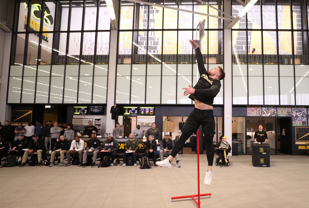 Iowa Hawkeyes wide receiver Nick Easley (84) during the teamÕs annual Pro Day Monday, March 25, 2019 at the Hansen Football Performance Center. (Brian Ray/hawkeyesports.com)
