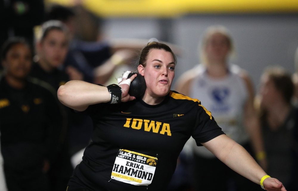 Iowa's Erika Hammond competes in the Shot Put during the Black and Gold Premier meet Saturday, January 26, 2019 at the Recreation Building. (Brian Ray/hawkeyesports.com)