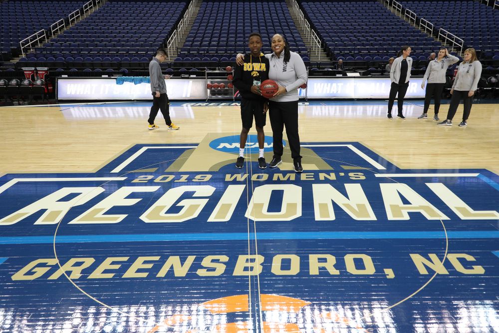 Assistant Coach Raina Harmon during media and practice as they prepare for their Sweet 16 matchup against NC State Friday, March 29, 2019 at the Greensboro Coliseum in Greensboro, NC.(Brian Ray/hawkeyesports.com)