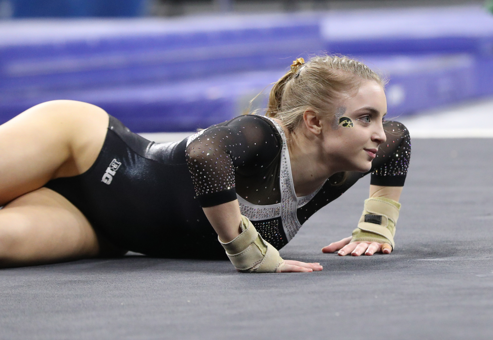 Iowa's Lauren Guerin competes on the floor against the Rutgers Scarlet Knights Saturday, January 26, 2019 at Carver-Hawkeye Arena. (Brian Ray/hawkeyesports.com)