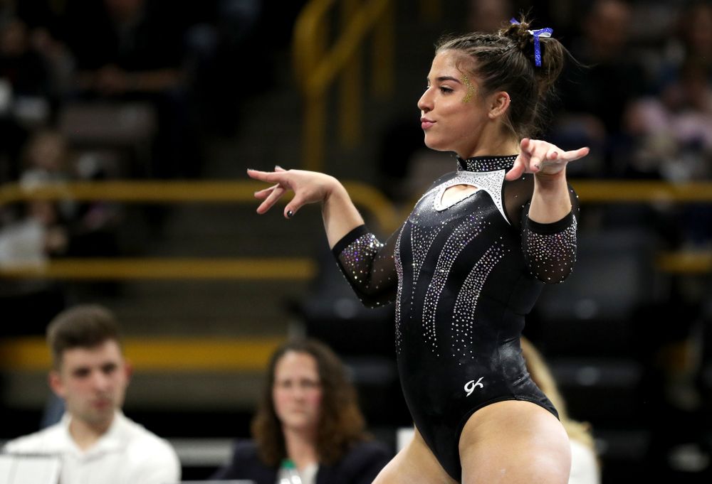 Iowa’s Ariana Agrapides competes on the floor against Michigan State Saturday, February 1, 2020 at Carver-Hawkeye Arena. (Brian Ray/hawkeyesports.com)