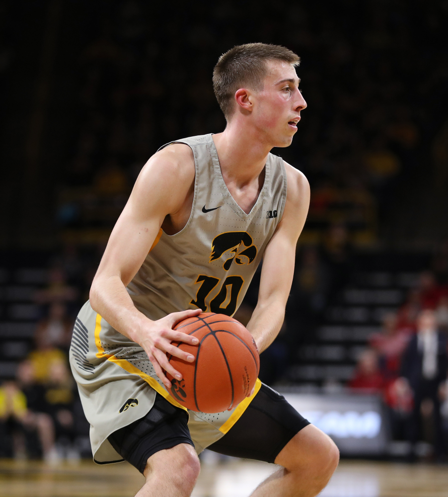 Iowa Hawkeyes guard Joe Wieskamp (10) against the Nebraska Cornhuskers Sunday, January 6, 2019 at Carver-Hawkeye Arena. (Brian Ray/hawkeyesports.com)