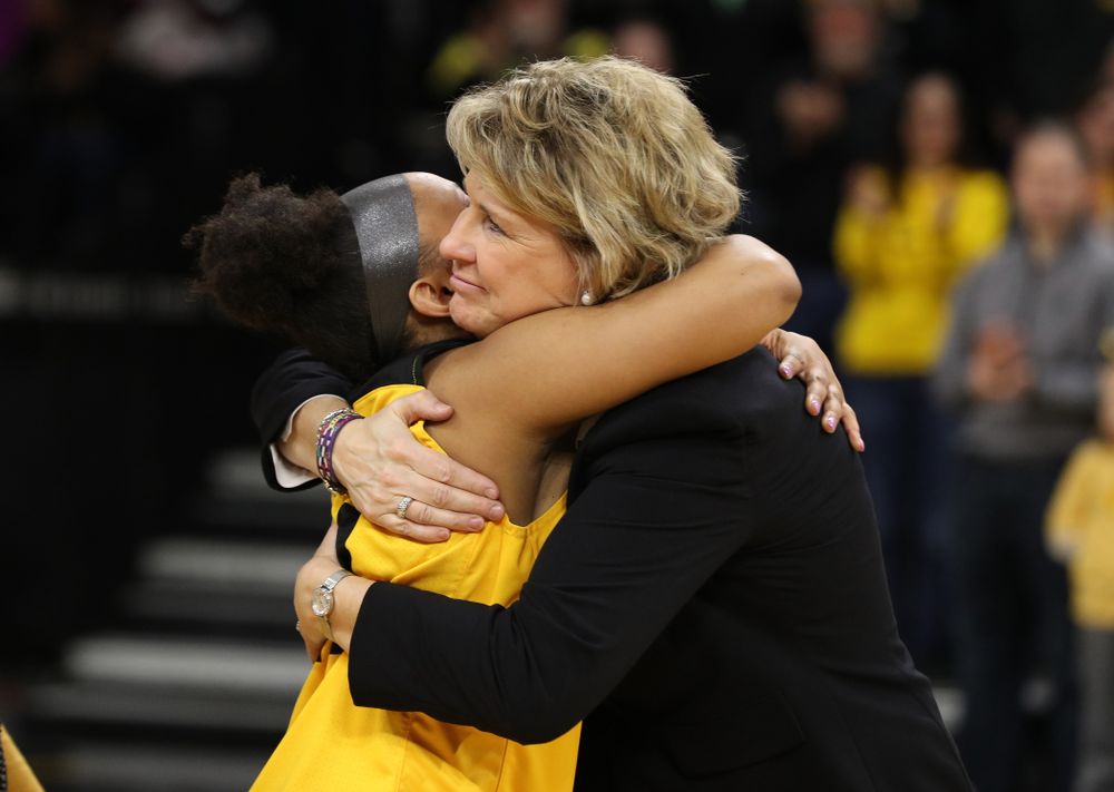 Iowa Hawkeyes head coach Lisa Bluder during senior day ceremonies following their game against the Northwestern Wildcats Sunday, March 3, 2019 at Carver-Hawkeye Arena. (Brian Ray/hawkeyesports.com)