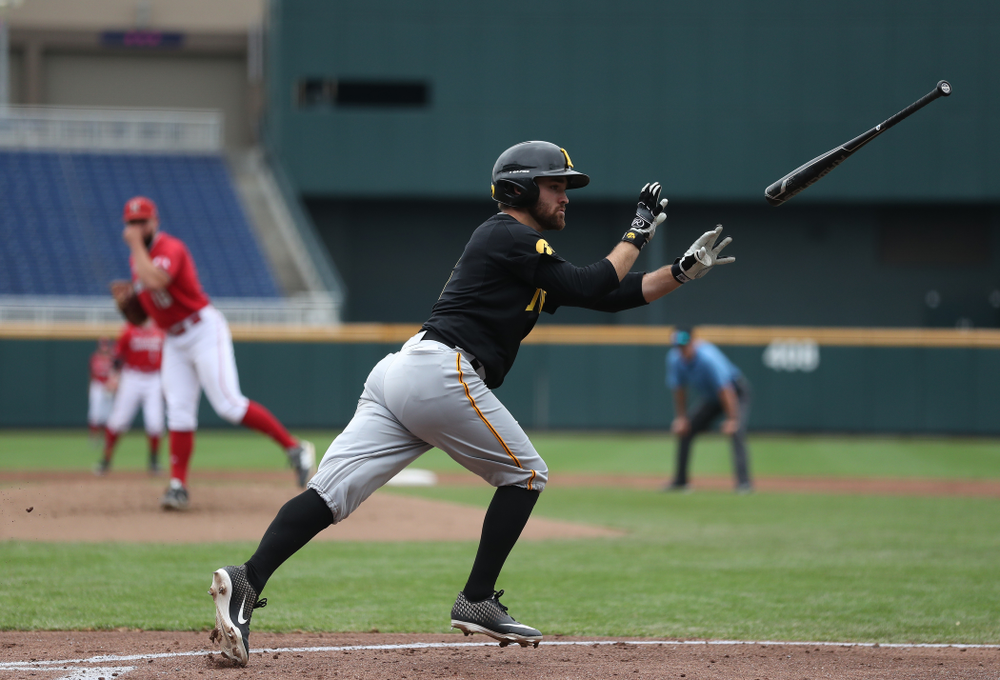 Iowa Hawkeyes outfielder Justin Jenkins (6) against the Nebraska Cornhuskers in the first round of the Big Ten Baseball Tournament Friday, May 24, 2019 at TD Ameritrade Park in Omaha, Neb. (Brian Ray/hawkeyesports.com)