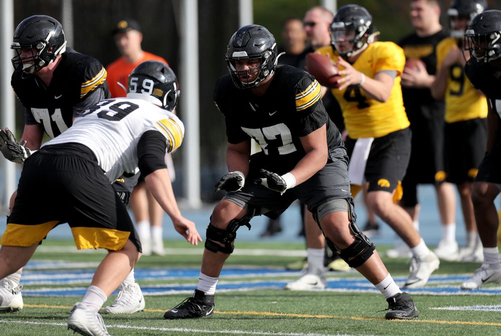 Iowa Hawkeyes offensive lineman Alaric Jackson (77) during Holiday Bowl Practice No. 3 Tuesday, December 24, 2019 at San Diego Mesa College. (Brian Ray/hawkeyesports.com)