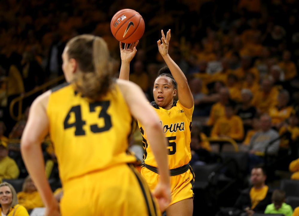 Iowa Hawkeyes guard Alexis Sevillian (5) against the Maryland Terrapins Thursday, January 9, 2020 at Carver-Hawkeye Arena. (Brian Ray/hawkeyesports.com)