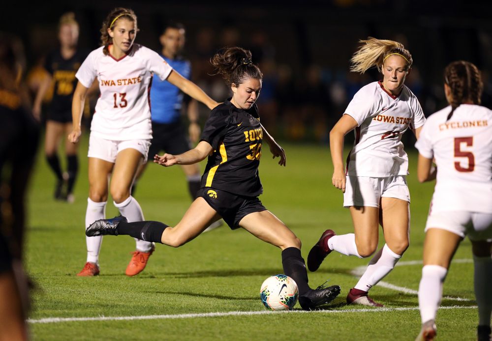 Iowa Hawkeyes forward Devin Burns (30) during a 2-1 victory over the Iowa State Cyclones Thursday, August 29, 2019 in the Iowa Corn Cy-Hawk series at the Iowa Soccer Complex. (Brian Ray/hawkeyesports.com)